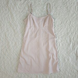 John Galt Brandy Melville Gray Pink Plaid Strappy Tie Back Mini Dress
